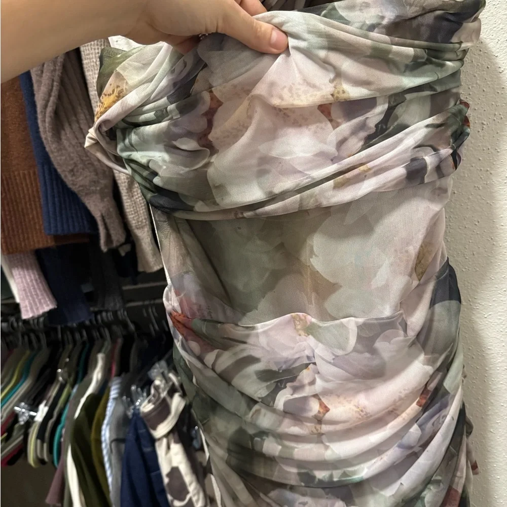 Abercrombie & Fitch Elegant White and Green Floral Dress